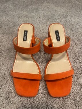 Nine West Orange Suede Double-Strap Slide Mules